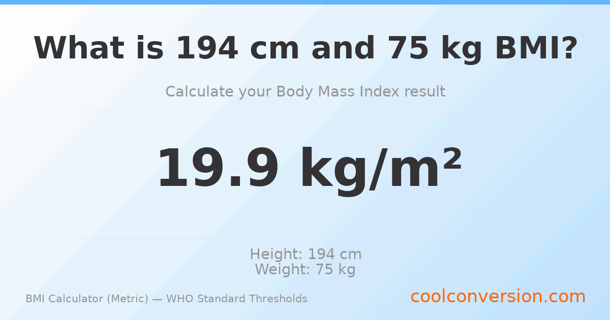 BMI 19.9 (Normal) — 194 cm / 75 kg