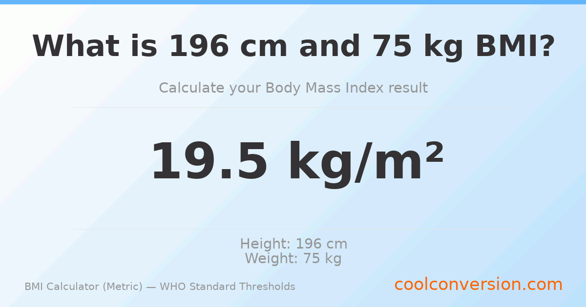 BMI 19.5 (Normal) — 196 cm / 75 kg