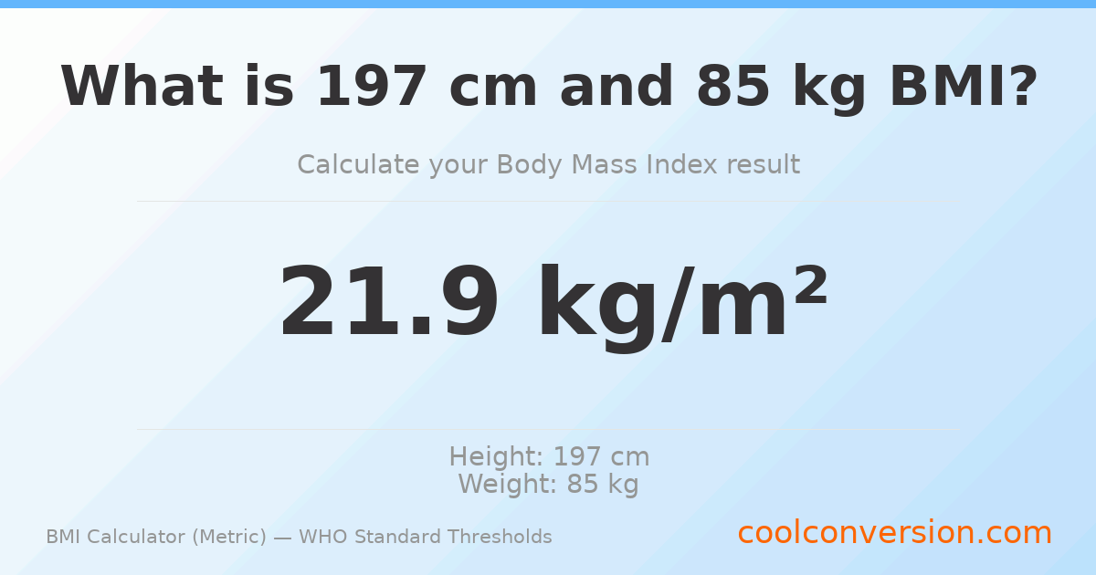 BMI 21.9 (Normal) — 197 cm / 85 kg