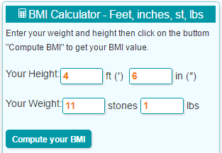 BMI Calculator Feet Inches stones and pounds