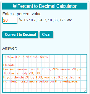 120 percent to decimal