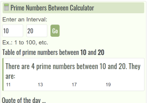 Prime numbers between calculator