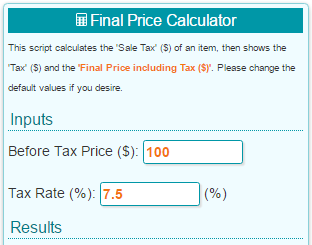 7 5 Sales Tax Chart