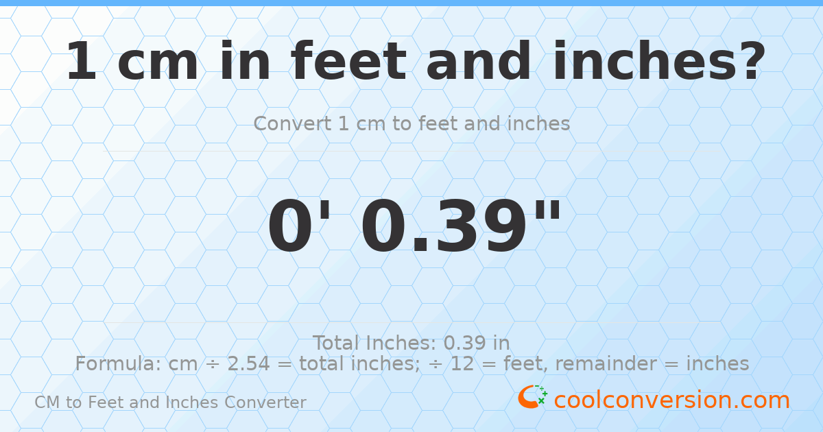 1 cm to feet and inches — 1 cm = 0'0.39"