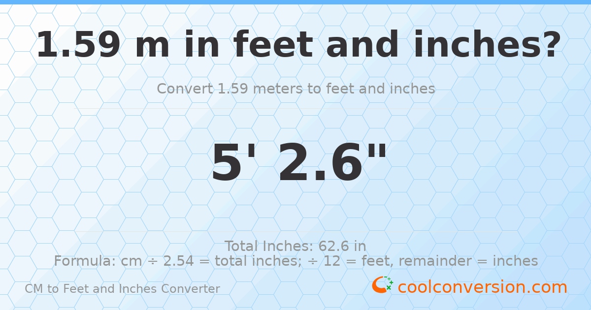 1.59 m to feet and inches — 1.59 m = 5'2.6"