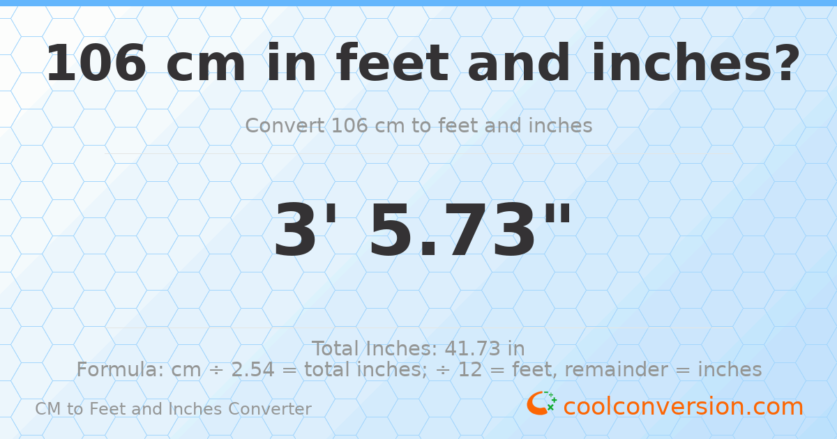 106 cm to feet and inches — 106 cm = 3'5.73"