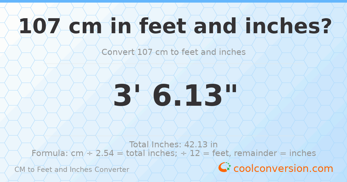 107 cm to feet and inches — 107 cm = 3'6.13"
