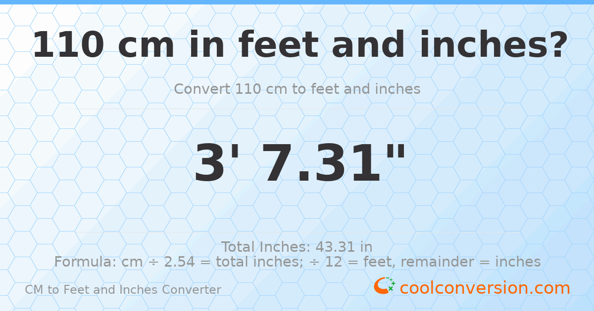 110 cm to feet and inches — 110 cm = 3'7.31"