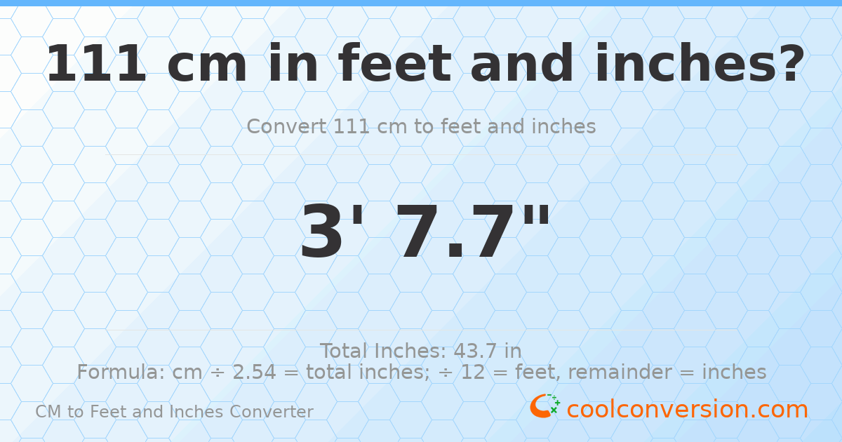 111 cm to feet and inches — 111 cm = 3'7.7"