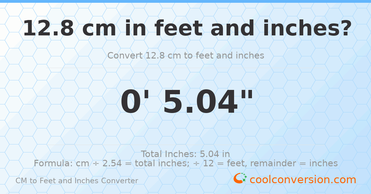 12.8 cm to feet and inches — 12.8 cm = 0'5.04"