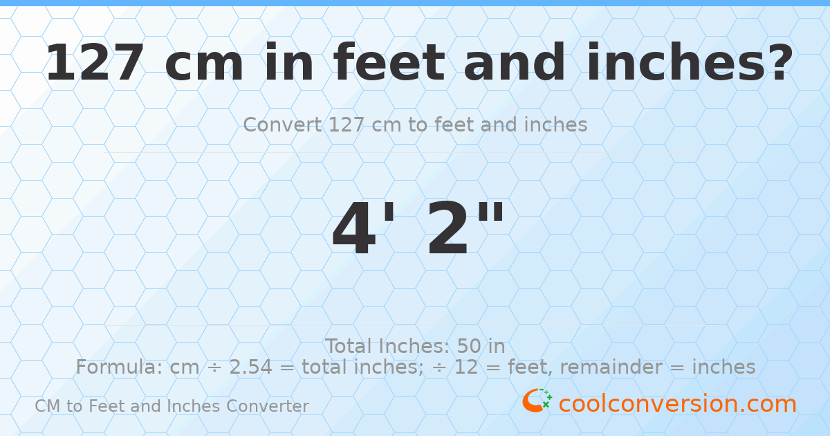 127 cm to feet and inches — 127 cm = 4'2"