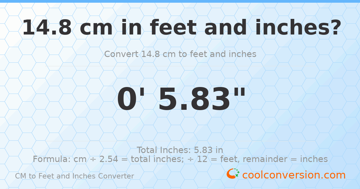 14.8 cm to feet and inches — 14.8 cm = 0'5.83"