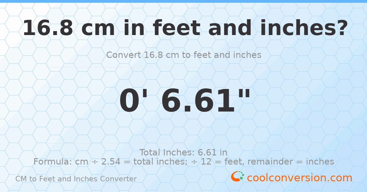 16.8 cm to feet and inches — 16.8 cm = 0'6.61"