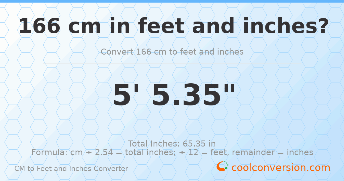 166 cm to feet and inches — 166 cm = 5'5.35"