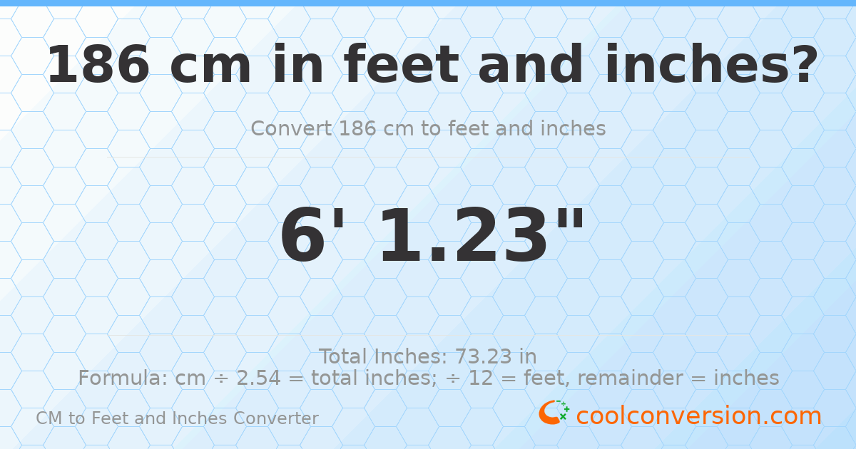 186 cm to feet and inches — 186 cm = 6'1.23"