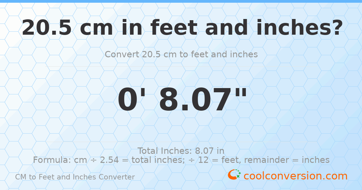 20.5 cm to feet and inches — 20.5 cm = 0'8.07"