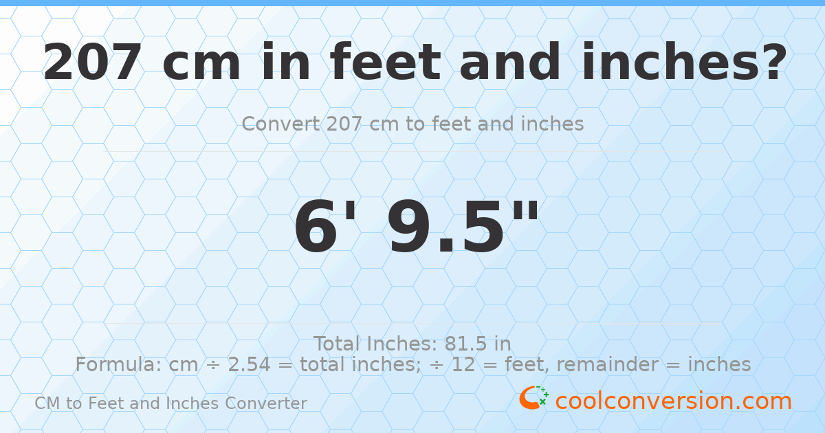 207 cm to feet and inches — 207 cm = 6'9.5"