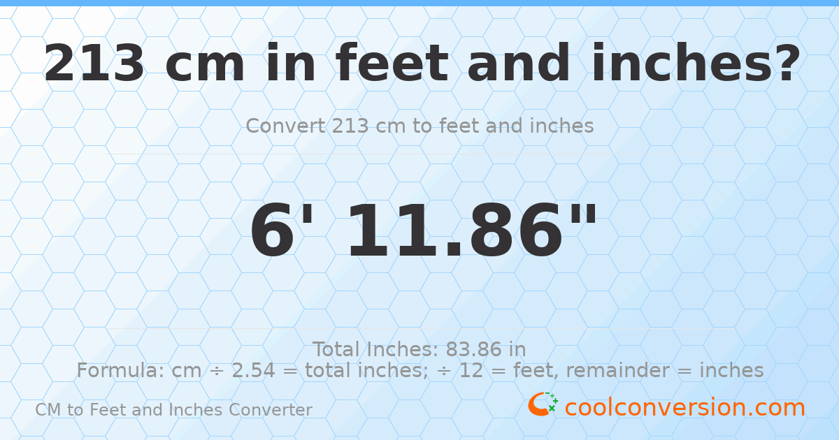 213 cm to feet and inches — 213 cm = 6'11.86"