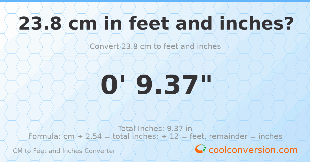 23.8 cm to feet and inches — 23.8 cm = 0'9.37"