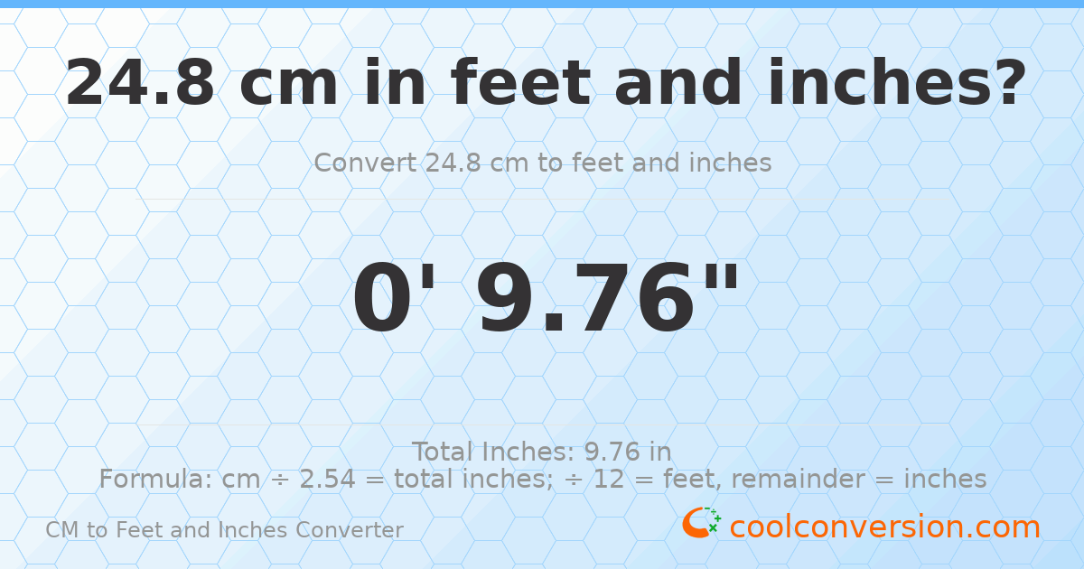 24.8 cm to feet and inches — 24.8 cm = 0'9.76"