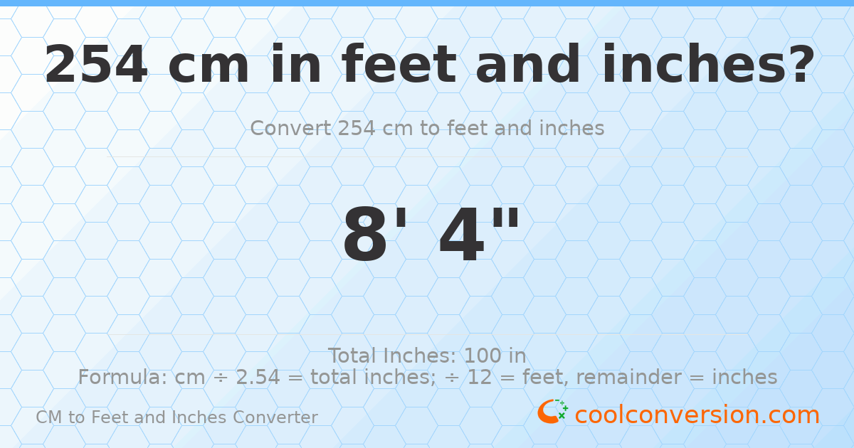 254 cm to feet and inches — 254 cm = 8'4"