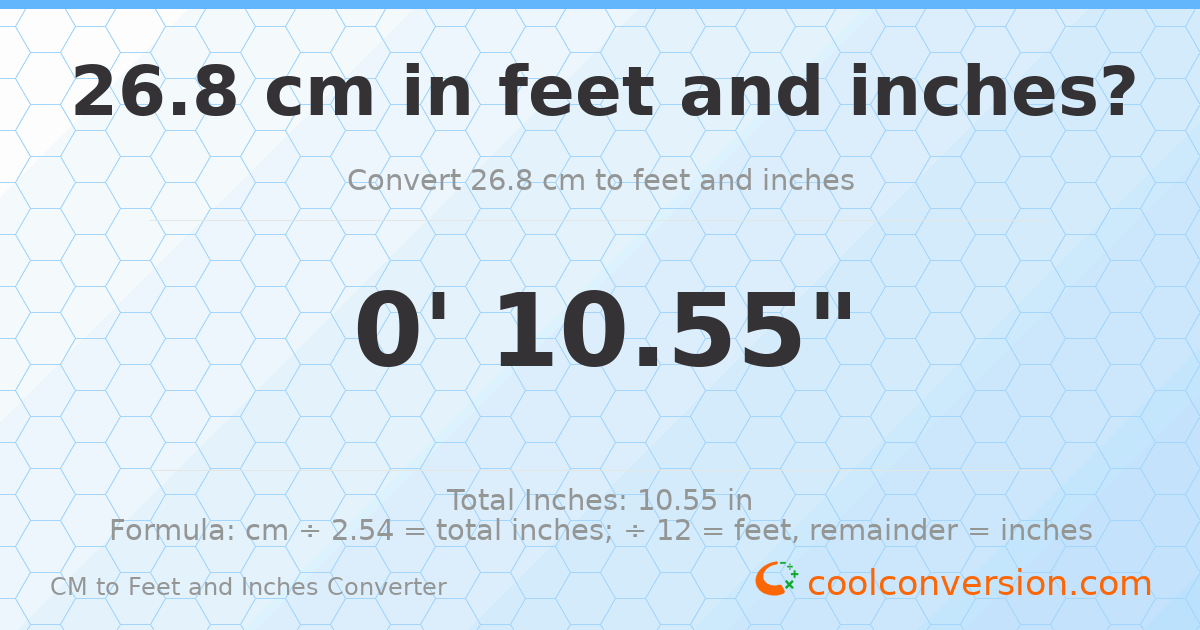26.8 cm to feet and inches — 26.8 cm = 0'10.55"