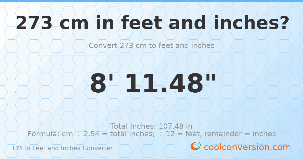 273 cm to feet and inches — 273 cm = 8'11.48"