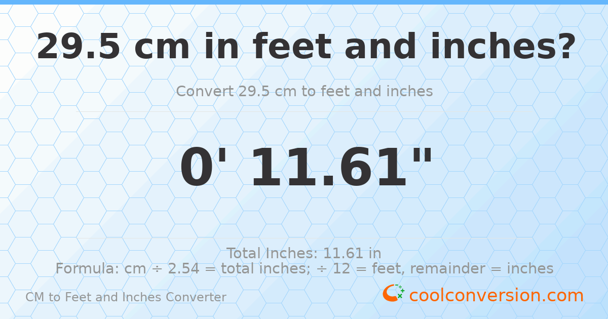 29.5 cm to feet and inches — 29.5 cm = 0'11.61"