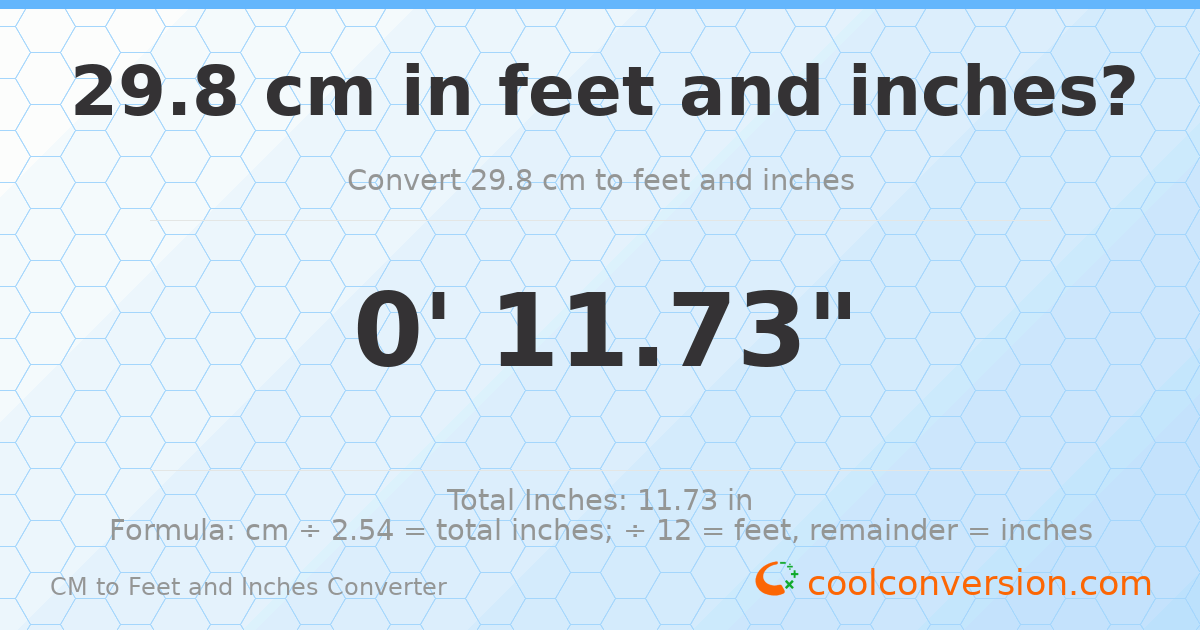 29.8 cm to feet and inches — 29.8 cm = 0'11.73"