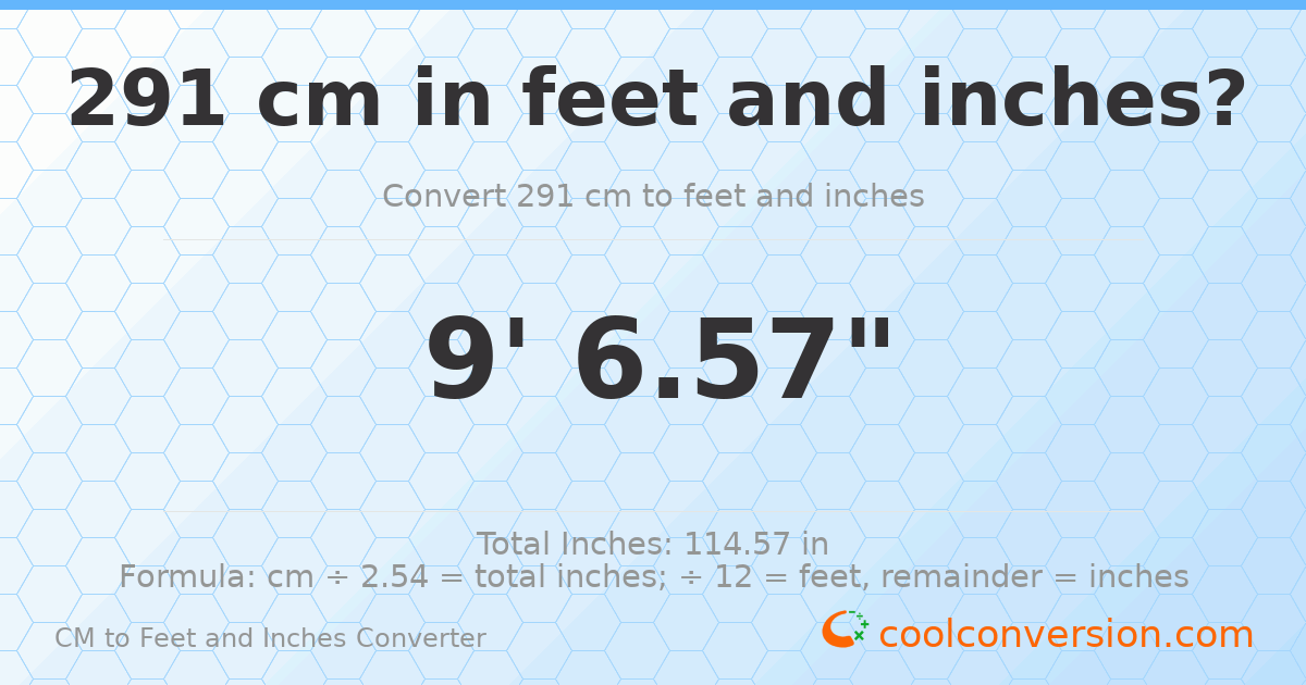 291 cm to feet and inches — 291 cm = 9'6.57"
