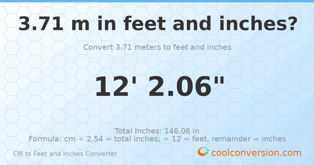 3.71 m to feet and inches — 3.71 m = 12'2.06"