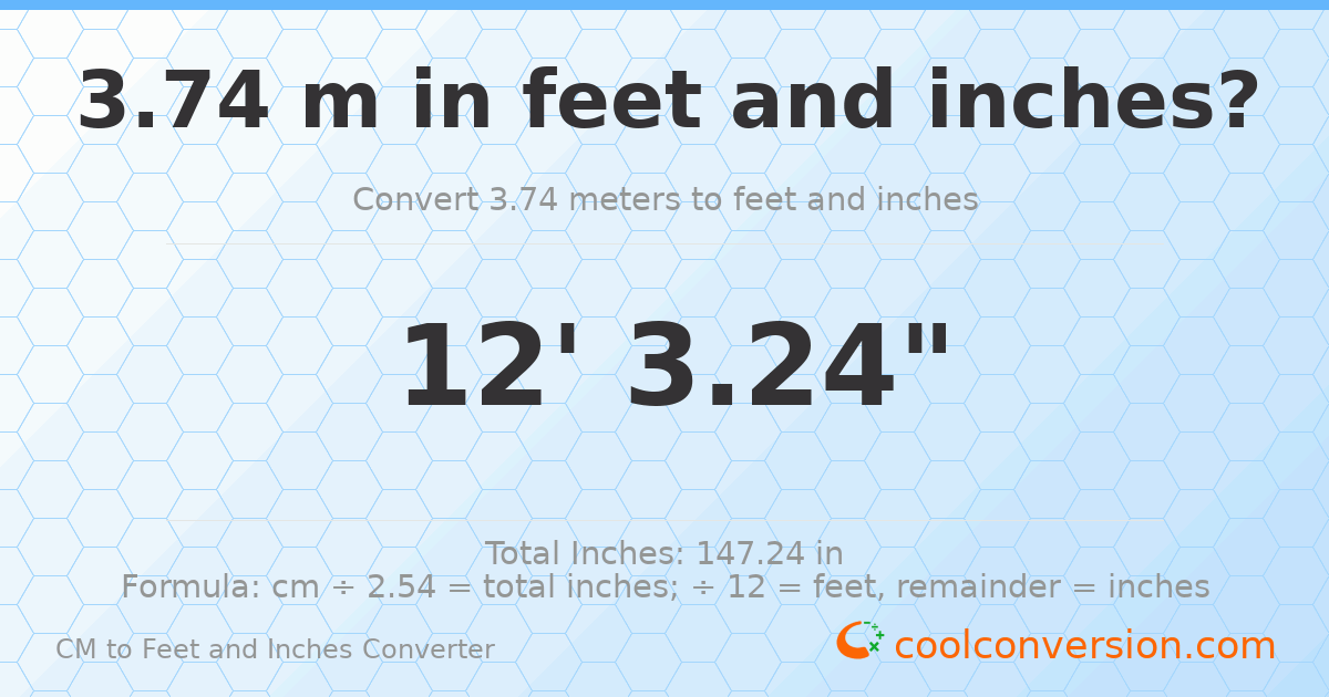 3.74 m to feet and inches — 3.74 m = 12'3.24"