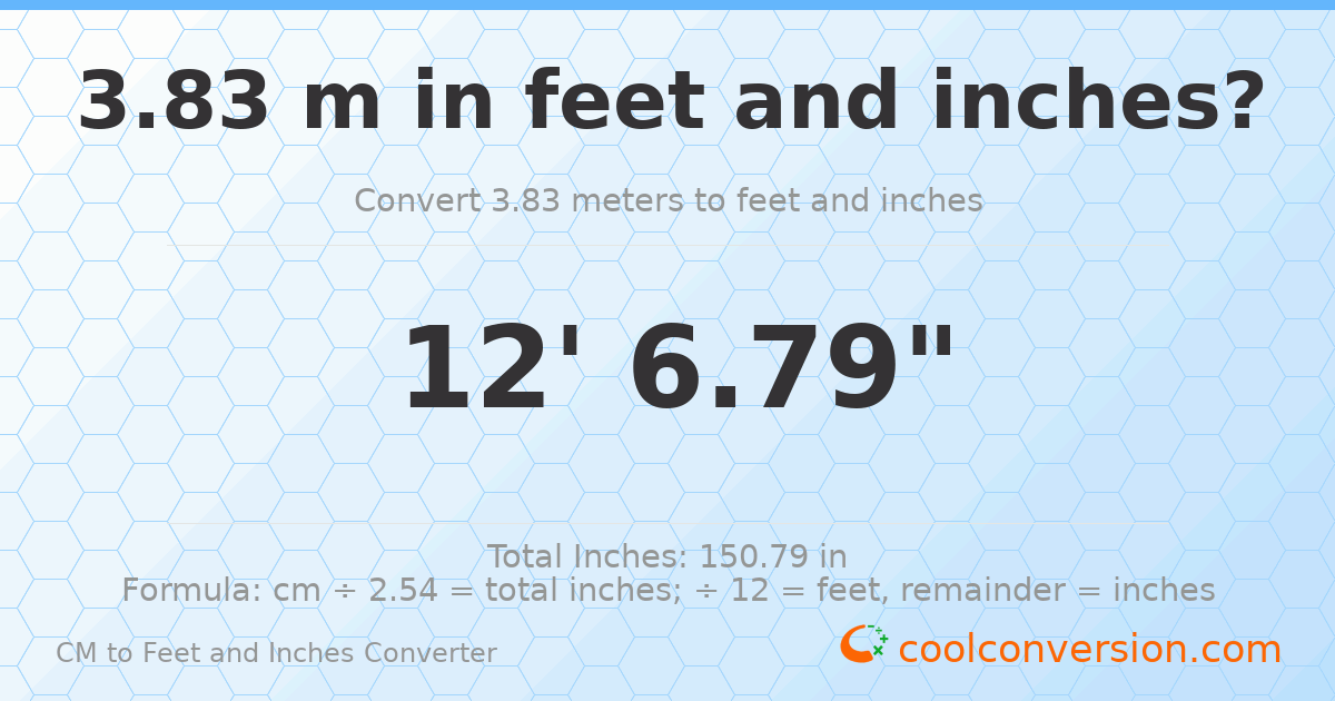 3.83 m to feet and inches — 3.83 m = 12'6.79"