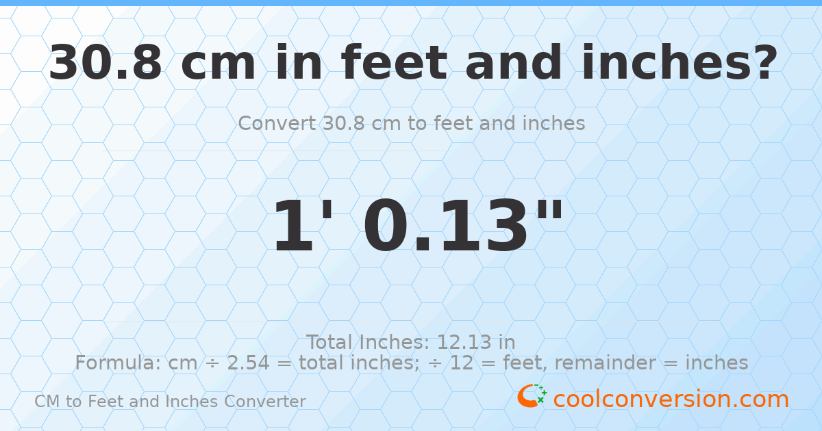 30.8 cm to feet and inches — 30.8 cm = 1'0.13"