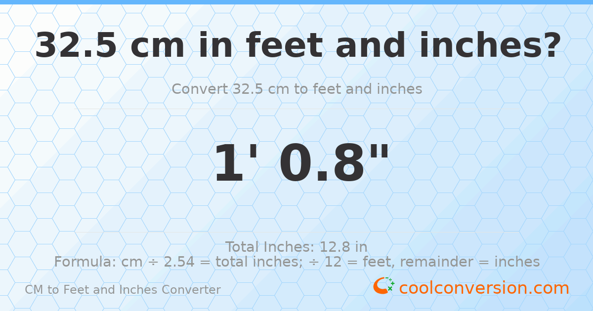 32.5 cm to feet and inches — 32.5 cm = 1'0.8"