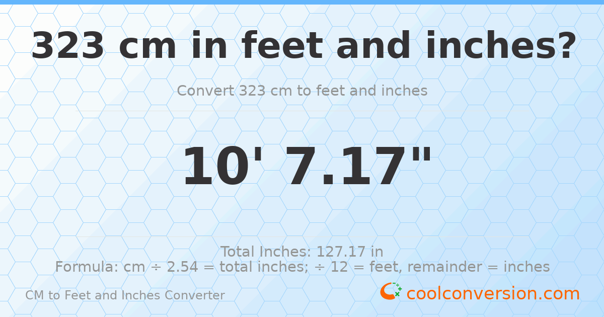 323 cm to feet and inches — 323 cm = 10'7.17"
