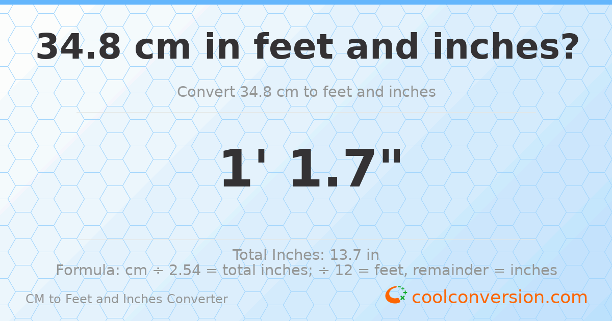 34.8 cm to feet and inches — 34.8 cm = 1'1.7"