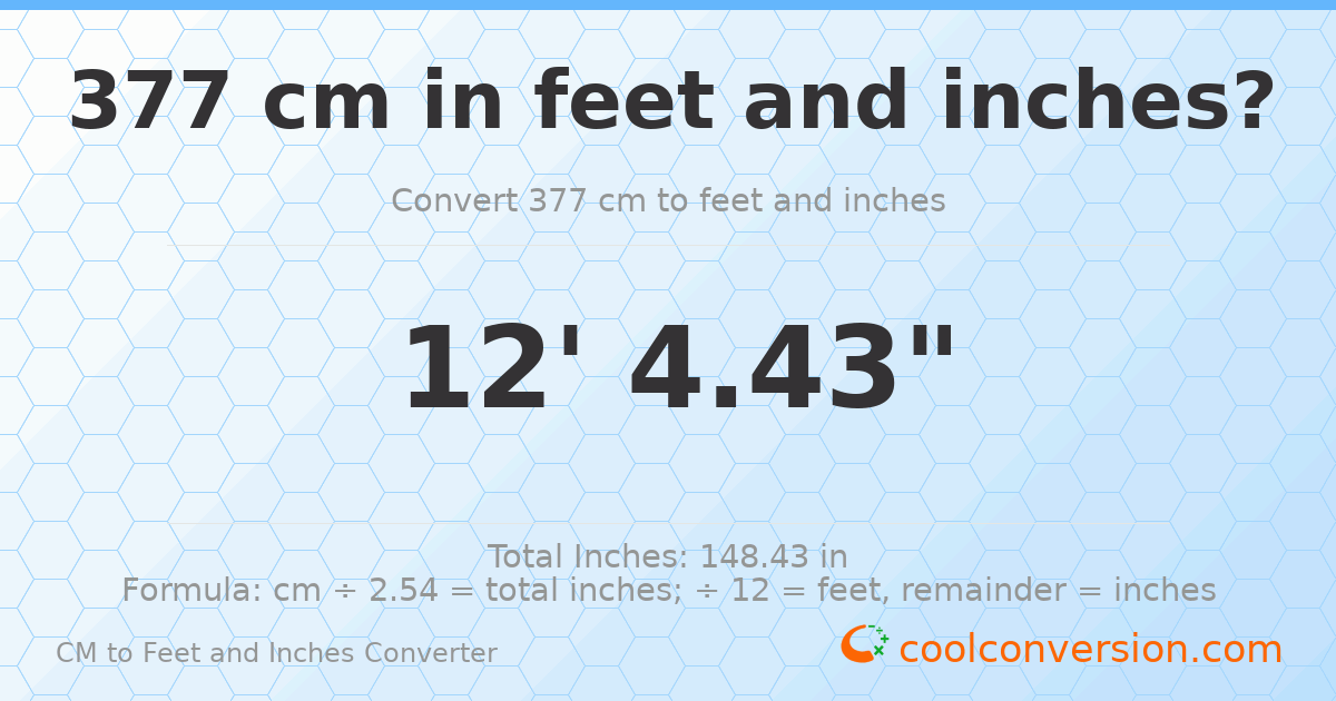 377 cm to feet and inches — 377 cm = 12'4.43"