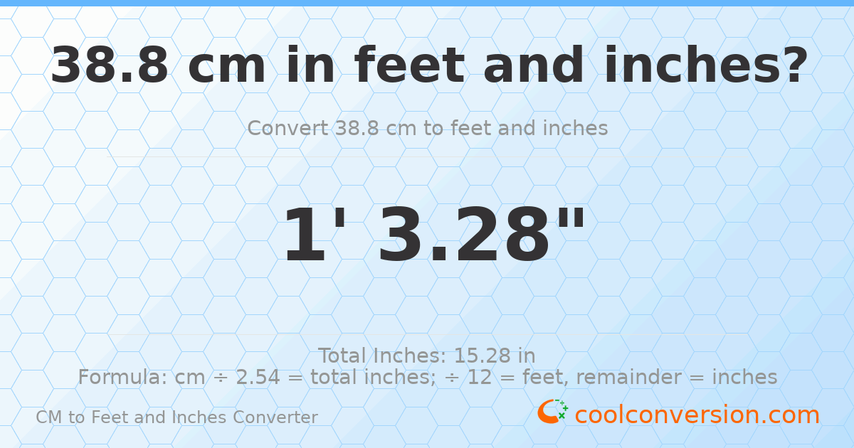 38.8 cm to feet and inches — 38.8 cm = 1'3.28"
