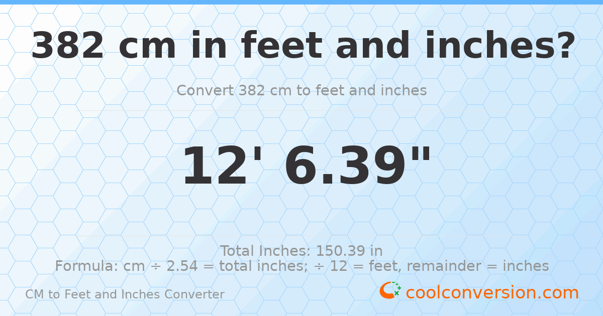 382 cm to feet and inches — 382 cm = 12'6.39"
