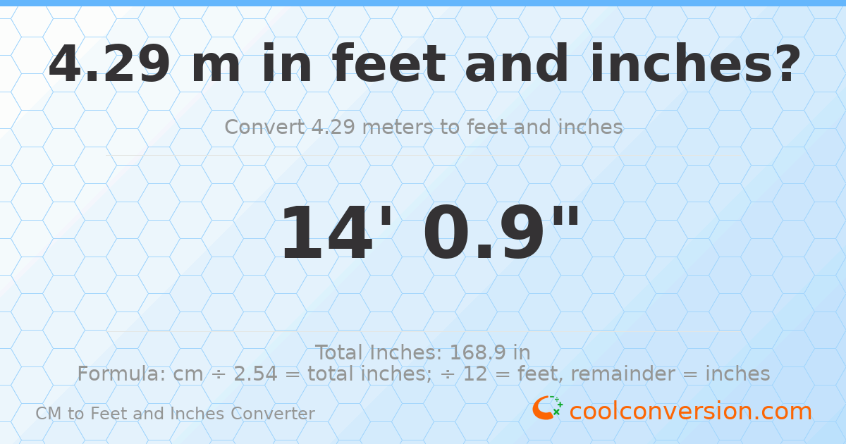 4.29 m to feet and inches — 4.29 m = 14'0.9"