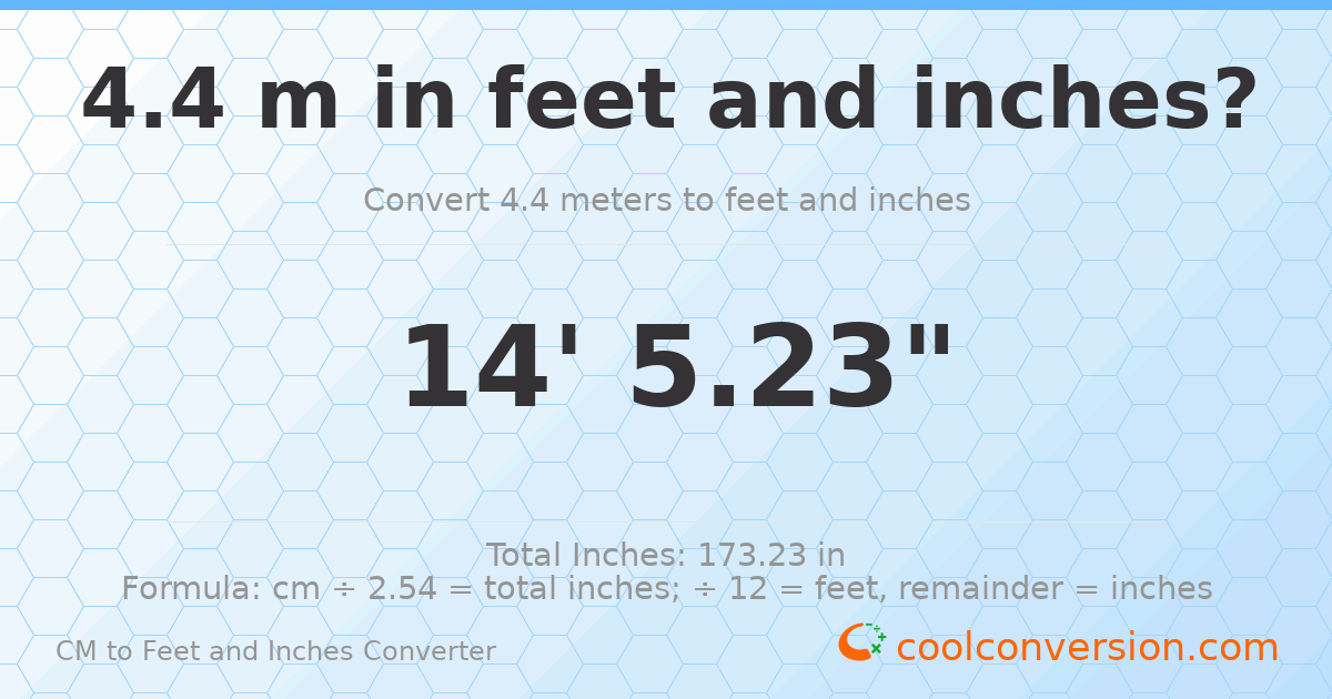 4.40 m to feet and inches — 4.40 m = 14'5.23"