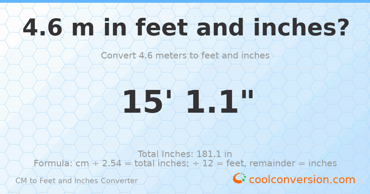 4.6 m to feet and inches — 4.6 m = 15'1.1"