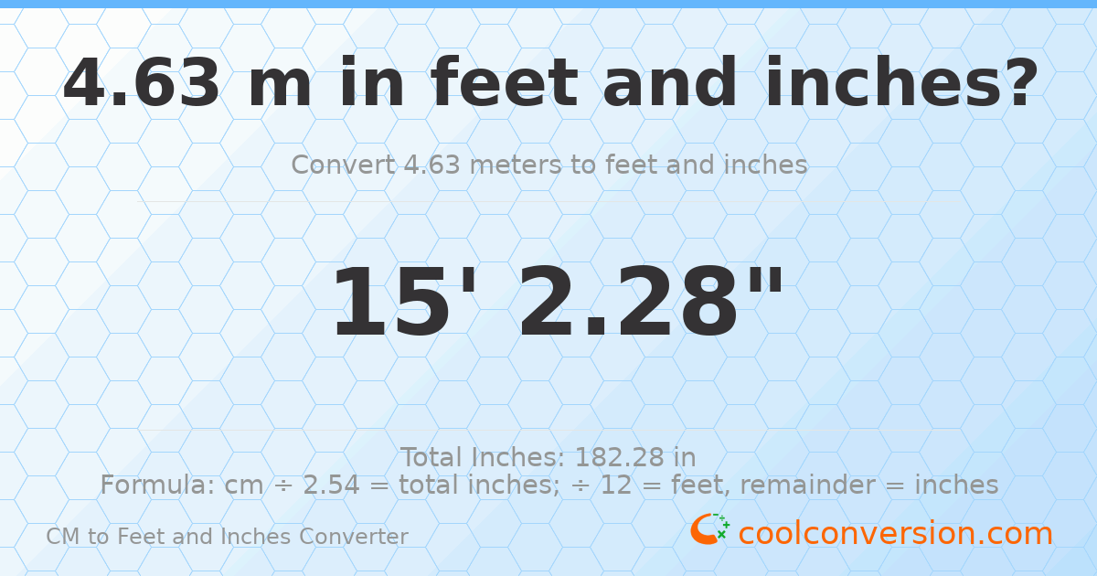 4.63 m to feet and inches — 4.63 m = 15'2.28"