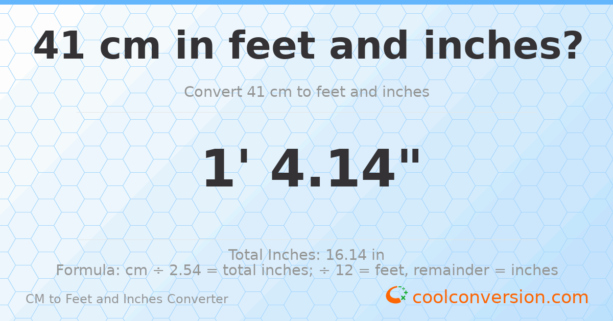 41 cm to feet and inches — 41 cm = 1'4.14"