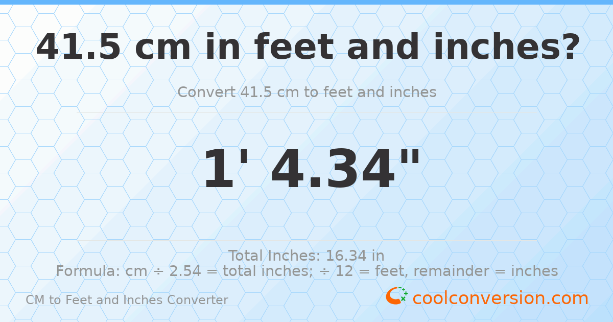 41.5 cm to feet and inches — 41.5 cm = 1'4.34"