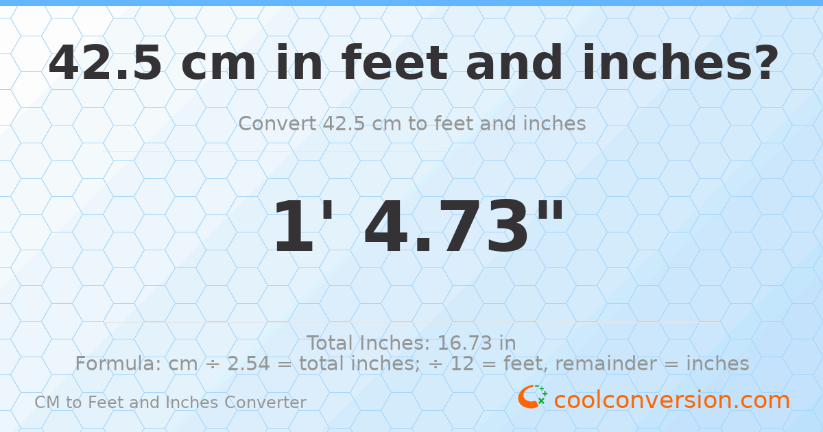 42.5 cm to feet and inches — 42.5 cm = 1'4.73"