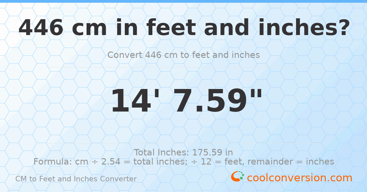 446 cm to feet and inches — 446 cm = 14'7.59"