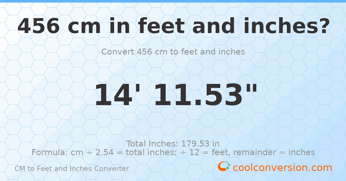 456 cm to feet and inches — 456 cm = 14'11.53"