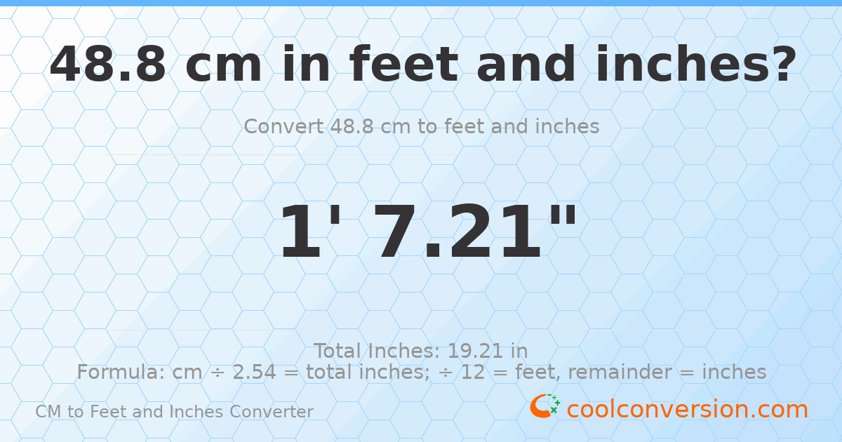 48.8 cm to feet and inches — 48.8 cm = 1'7.21"
